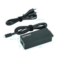 Manhattan USB-C Power Delivery Laptop-Netzteil 65 W abnehmbares EU-Stromkabel integriertes