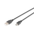 DIGITUS AK-300108-030-S - USB 2.0 Anschlusskabel, Typ A - mini B (5pin) St/St, 3.0m, USB 2.0 konform, sw