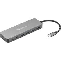 SANDBERG USB-C 13-in-1 Travel Dock - Andocken - USB Typ-C - 100 W - 10,100,1000 Mbit/s - Aluminium - MMC - MicroSD (TransFlash) - MicroSDHC - MicroSDXC