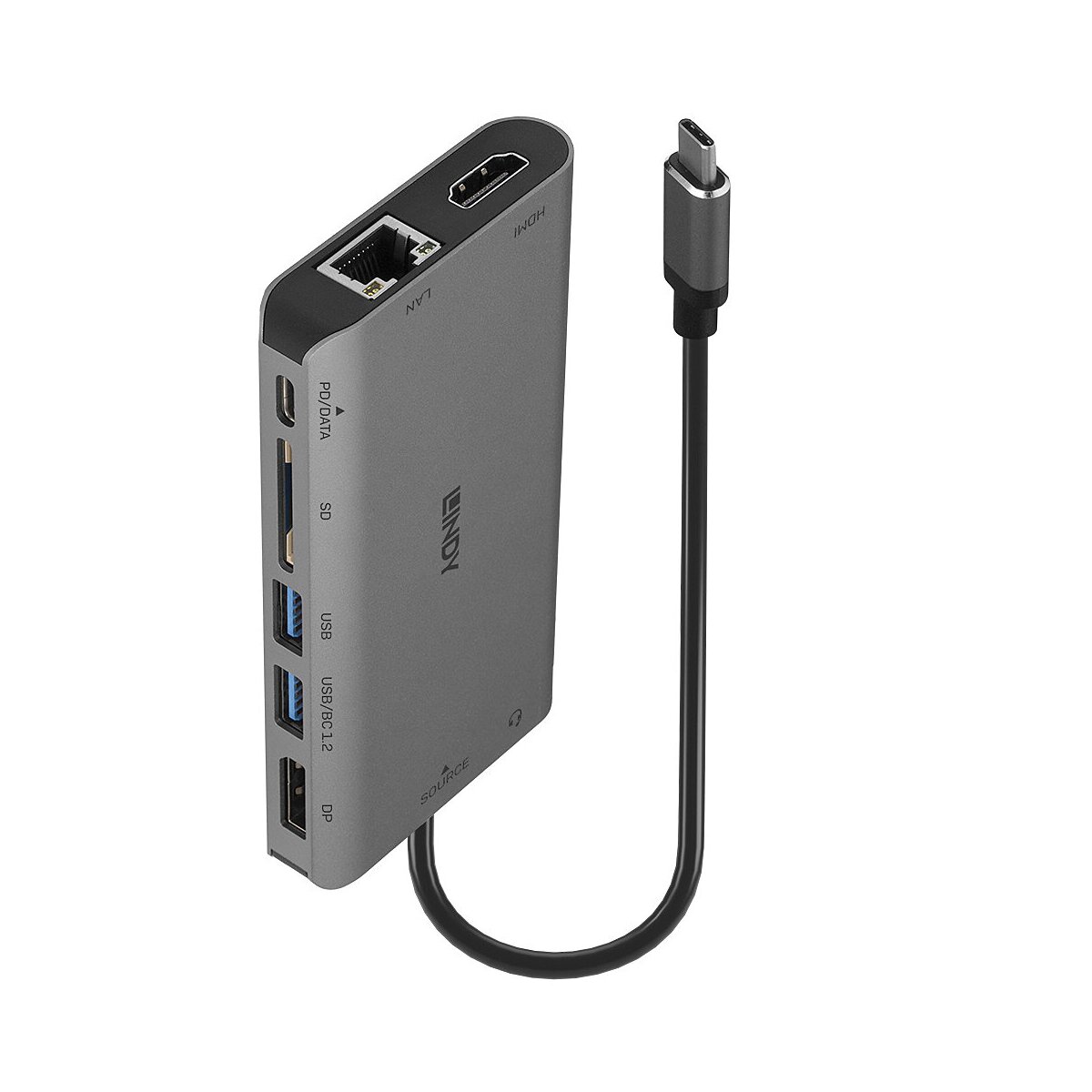 Lindy 43323 - Kabelgebunden - USB 3.2 Gen 1 (3.1 Gen 1) Type-C - 100 W - 1000 Mbit/s - Schwarz - Grau - SD