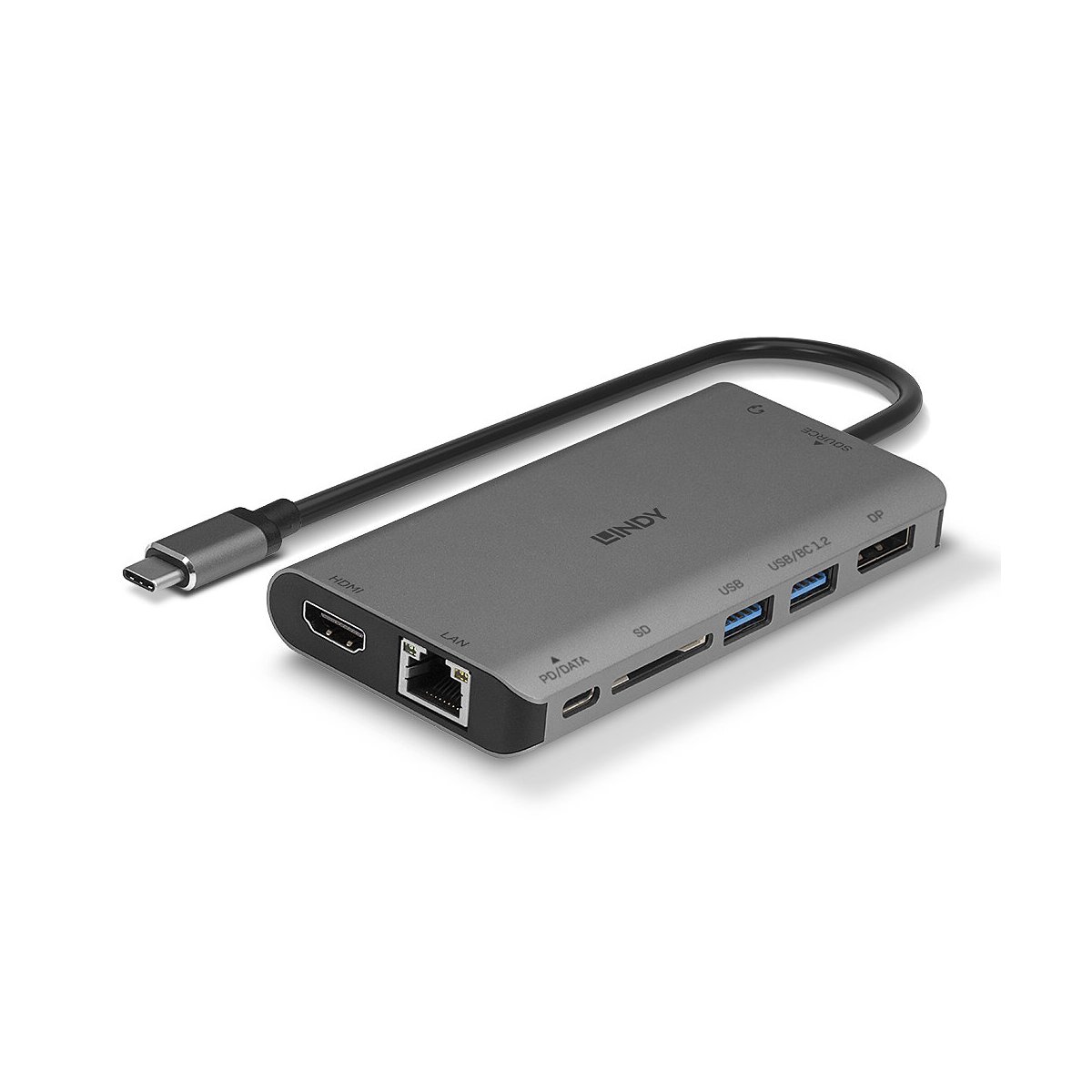 Lindy 43323 - Kabelgebunden - USB 3.2 Gen 1 (3.1 Gen 1) Type-C - 100 W - 1000 Mbit/s - Schwarz - Grau - SD