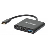 Manhattan USB-C auf HDMI 3-in-1 Docking-Konverter mit Power Delivery 100W HDMI 4K30Hz USB-A 5Gbit/s Buchsen Passthrough-Ladeanschl.