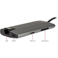 Inter-Tech GDC-802 - USB 3.2 Gen 1 (3.1 Gen 1) Type-C - HDMI - RJ-45 - MMC - MicroSD (TransFlash) - 1000 Mbit/s - 30 Hz - 3840 x 2160
