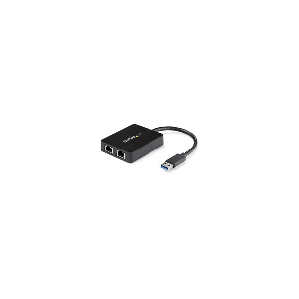 StarTech.com USB 3.0 auf Dual Port Gigabit Ethernet Adapter mit USB Anschluss - 10/100/1000 Mbit/s - USB Gigabit LAN Netzwerkadapter/NIC Adapter - Schwarz - Kabelgebunden - USB - Ethernet - 5000 Mbit/s - Schwarz