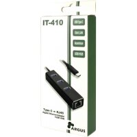 Argus Inter-Tech ARGUS IT-410 - USB 3.2 Gen 1 (3.1 Gen 1) Type-C - IEEE 802.3ab - IEEE 802.3i - IEEE 802.3u - Schwarz - RJ-45 - USB 3.2 Gen 1 (3.1 Gen 1) Type-A - Aluminium - CE - RoHS