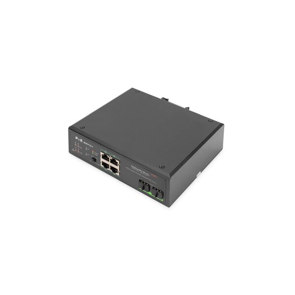 DIGITUS 4 Port Gigabit Ethernet Netzwerk PoE Switch, Industrial, Unmanaged, 2 SFP Uplink