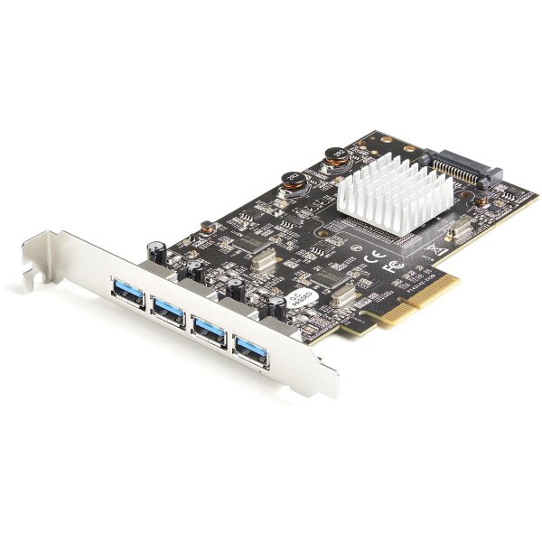 StarTech.com USB PCIe Adapter mit 4 Anschlüssen - 10 Gbit/s USB 3.2 Gen 2 Typ-A PCI Express Erweiterungskarte mit 2 Controllern - 4x USB-A - USB-PCIe-Schnittstellenkarte - Windows/Mac/Linux - PCIe - USB 3.2 Gen 2 (3.1 Gen 2) - PCIe 3.0 - SATA 15-Pin - Sch