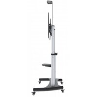 IC Intracom Premium Multimedia TV-Ständer auf Rollen mit besonders hoher Traglast  - Aluminiumkonstruktion - für Bildschirme von 60" bis 100" und bis zu 100 kg - -10 bis 5Â° neigbar - höhenverstellbar - Fachböden für Kamera und AV-Zubehör - silber und sch