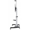 IC Intracom Premium Multimedia TV-Ständer auf Rollen mit besonders hoher Traglast  - Aluminiumkonstruktion - für Bildschirme von 60" bis 100" und bis zu 100 kg - -10 bis 5Â° neigbar - höhenverstellbar - Fachböden für Kamera und AV-Zubehör - silber und sch