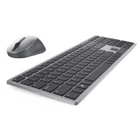 Dell Pro Plus-Tastatur und -Maus – KM7321W - französisch (AZERTY) - Volle Größe (100%) - Kabellos - RF Wireless + Bluetooth - AZERTY - Grau - Titan - Maus enthalten