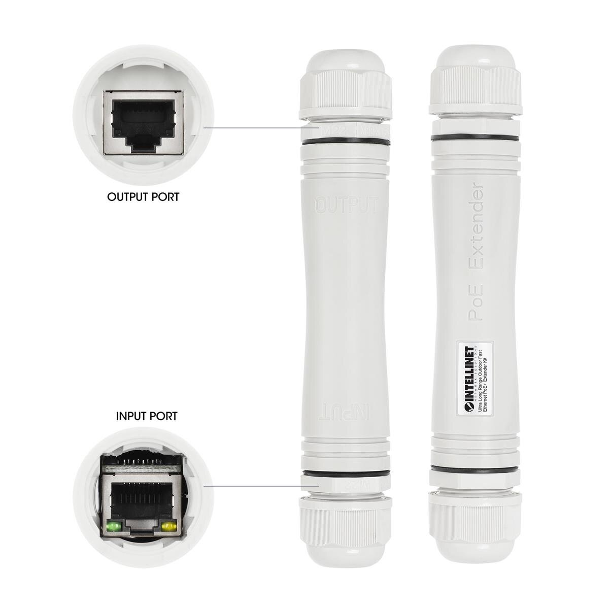 Intellinet Ultra Long Range Outdoor 10/100 PoE+ Extender Set Verlängert PoE-Reichweite auf bis