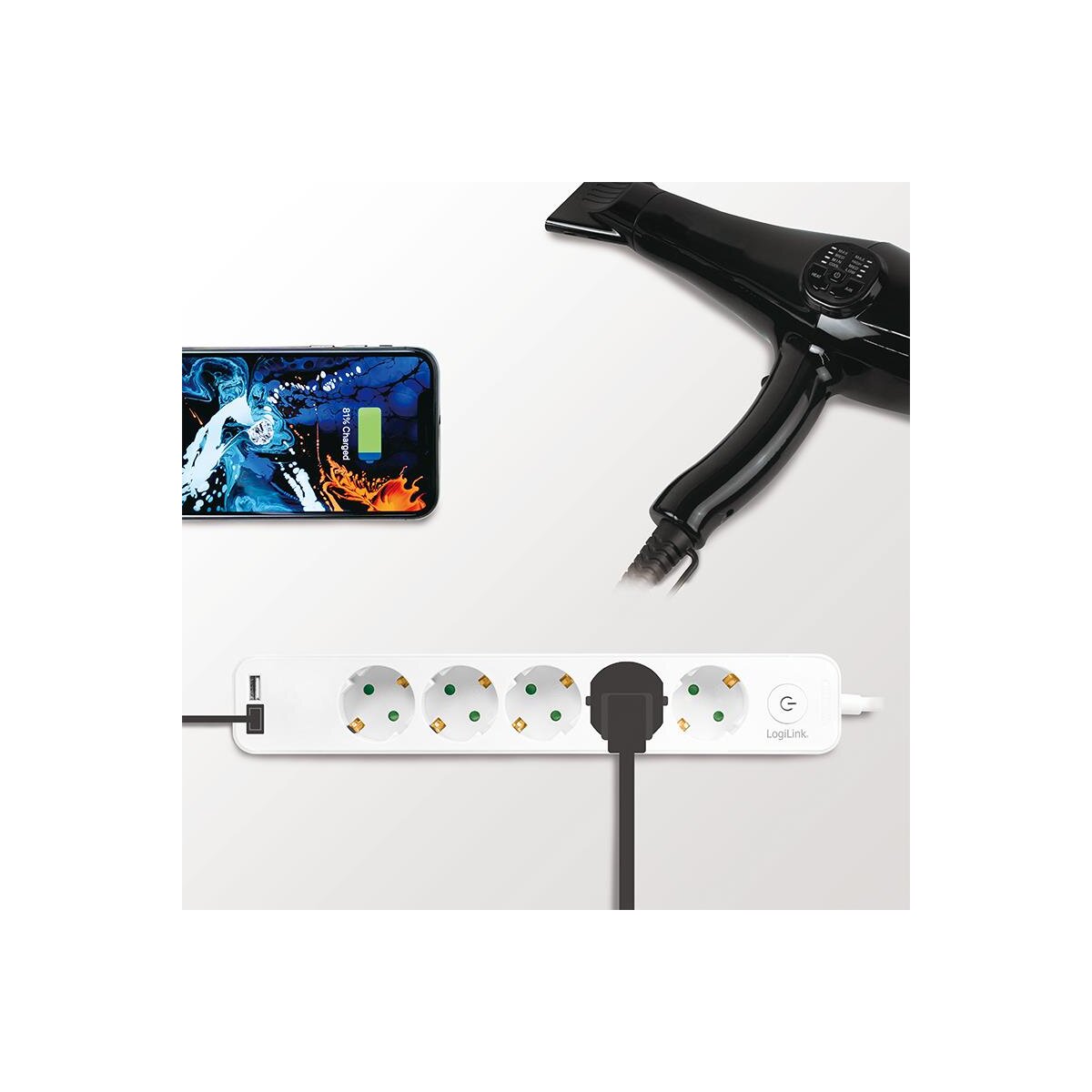 LogiLink LPS249U - 1,5 m - Drinnen - IP20 - Weiß - 5 AC-Ausgänge - 250 V
