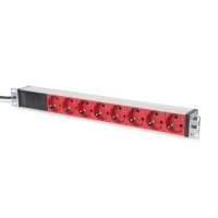 DIGITUS Steckdosenleiste mit Aluminiumprofil und Vorsicherung, 8-fach Schutzkontaktsteckdose, 2 m Zuleitung IEC C14 Stecker