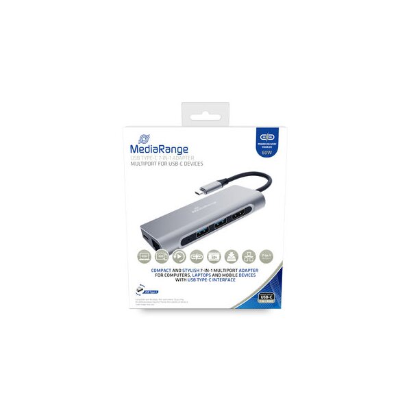 MEDIARANGE MRCS510 - USB 3.2 Gen 1 (3.1 Gen 1) Type-C - 60 W - Silber - SD - SDHC - SDXC - USB 3.2 Gen 1 (3.1 Gen 1) Type-A - USB 3.2 Gen 1 (3.1 Gen 1) Type-C - Aluminium