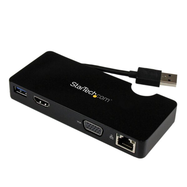 StarTech.com USB 3.0 Universal Laptop Mini Dockingstation mit HDMI oder VGA - Gigabit Ethernet - USB 3.0 - Kabelgebunden - USB 3.2 Gen 1 (3.1 Gen 1) Type-A - 10,100,1000 Mbit/s - 10BASE-T - 100BASE-TX - 1000BASE-T - IEEE 802.3 - IEEE 802.3ab - IEEE 802.3u