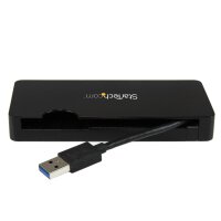 StarTech.com USB 3.0 Universal Laptop Mini Dockingstation mit HDMI oder VGA - Gigabit Ethernet - USB 3.0 - Verkabelt - USB 3.2 Gen 1 (3.1 Gen 1) Type-A - 10,100,1000 Mbit/s - 10BASE-T,100BASE-TX,1000BASE-T - IEEE 802.3,IEEE 802.3ab,IEEE 802.3u - Schwarz