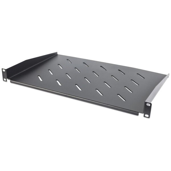 Intellinet 19" Fachboden zur Frontmontage - 1 HE - Montage an den beiden vorderen Profilschienen - 300 mm Tiefe - perforiert - schwarz - Regalboden - Stahl - Schwarz - 1,65 kg