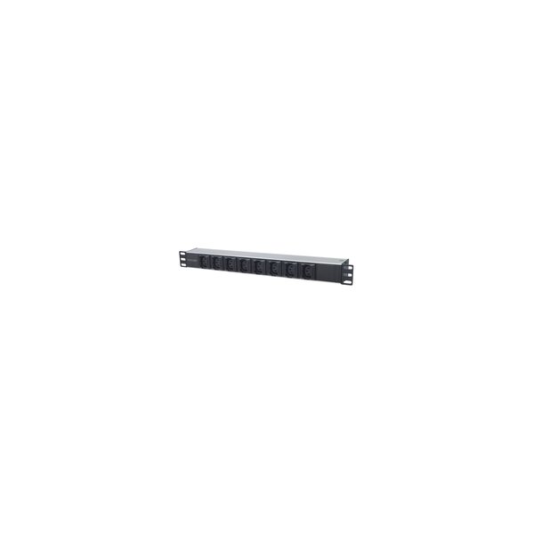 Intellinet 19" 8-fach Steckdosenleiste mit C13-Kaltgerätesteckdosen und Kabelklemmen - PDU mit abnehmbarem Stromkabel (2 m) und rückseitigem C20-Stromeingang - 1 HE - 1U - Schwarz - Silber - 8 AC-Ausgänge - C13-Koppler - IEC320 C14 - 2 m