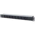 Intellinet 19" 8-fach Steckdosenleiste mit C13-Kaltgerätesteckdosen und Kabelklemmen - PDU mit abnehmbarem Stromkabel (2 m) und rückseitigem C20-Stromeingang - 1 HE - 1U - Schwarz - Silber - 8 AC-Ausgänge - C13-Koppler - IEC320 C14 - 2 m