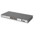DIGITUS 16-Port Fast Ethernet PoE Netzwerkswitch, 19 Zoll, unmanaged, 2 Uplink Ports, SFP, 250 W, af/at