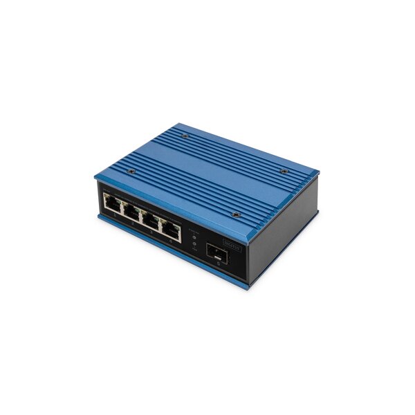 DIGITUS 4 Port Fast Ethernet Netzwerk PoE Switch, Industrial, Unmanaged, 1 SFP Uplink