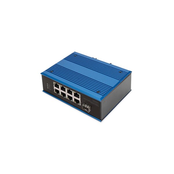 DIGITUS 8 Port Fast Ethernet Netzwerk PoE Switch, Industrial, Unmanaged, 1 SFP Uplink