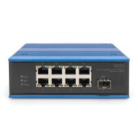 DIGITUS 8 Port Fast Ethernet Netzwerk PoE Switch, Industrial, Unmanaged, 1 SFP Uplink