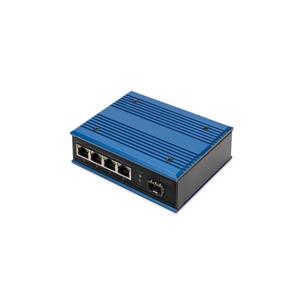 DIGITUS 4 Port Gigabit Ethernet Netzwerk PoE Switch, Industrial, Unmanaged, 1 SFP Uplink
