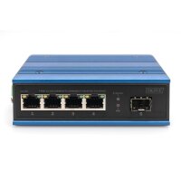 DIGITUS 4 Port Gigabit Ethernet Netzwerk PoE Switch, Industrial, Unmanaged, 1 SFP Uplink