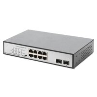 DIGITUS 8-Port Gigabit PoE Switch, 19 Zoll, Unmanaged, 2 Uplinks