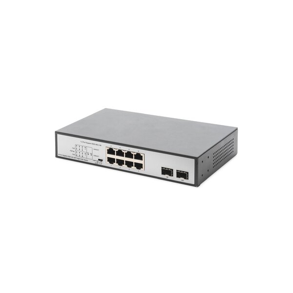 DIGITUS 8-Port Gigabit PoE Netzwerkswitch, Desktop, unmanaged, 2 Uplink Ports, SFP, 180 W, af/at/bt
