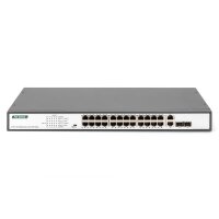 DIGITUS 24-Port Fast Ethernet  PoE Netzwerkswitch, 19 Zoll, unmanaged, 2 GE Uplink Ports, SFP, 370 W, af/at