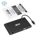 Tripp USB-C-Dual-Display-Dock - 4K HDMI - VGA - 4K Mini DP - Gbe - Kartenlesegerät - 3x USB-A-Anschlüsse - PD-Aufladung - schwarz - USB 3.2 Gen 2 (3.1 Gen 2) Type-C - MicroSDHC - SD - Mini DisplayPort - HDMI - RJ-45 - USB 3.2 Gen 1 (3.1 Gen 1) Type-A - VG