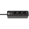 Brennenstuhl Ecolor Steckdosenleiste 3-fach schwarz 1,5m H05VV-F 3G1,5 - 1,5 m - Drinnen - 3 AC-Ausgänge - 200 mm - 1 Stück(e)