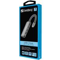 SANDBERG USB-C Dock HDMI+3xUSB+PD 100W - Kabelgebunden -...