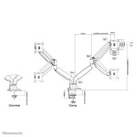 Neomounts NM-D750DWHITE Monitorarm 10-32" - Gasfeder - Klemme/Durchführung - 25,4 cm (10") - 81,3 cm (32") - 100 x 100 mm - Höhenverstellung - Weiß