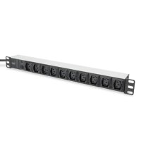 DIGITUS Steckdosenleiste mit Aluminiumprofil, 10-fach, 2 m Zuleitung IEC C14 Stecker