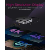 ICY BOX 7-in-1 USB4® DockingStation mit zweifacher Videoausgabe - Kabelgebunden - USB4 - 60 W - 3,5 mm - 10,100,1000 Mbit/s - Anthrazit