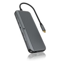 ICY BOX Mobile DockingStation mit dreifacher Videoausgabe - Kabelgebunden - USB 3.2 Gen 1 (3.1 Gen 1) Type-C - 100 W - Schwarz - Grau - 7680 x 4320 Pixel - 1 Stück(e)