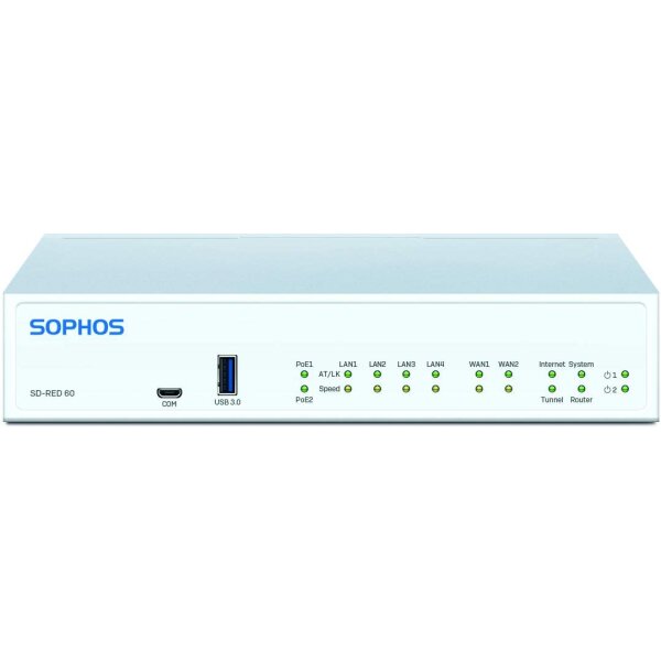 Sophos SD-RED 60 - 850 Mbit/s - IEEE 802.3 - IEEE 802.3ab - IEEE 802.3af - IEEE 802.3u - 10,100,1000 Mbit/s - 256-bit AES - Kabelgebunden - 30 W