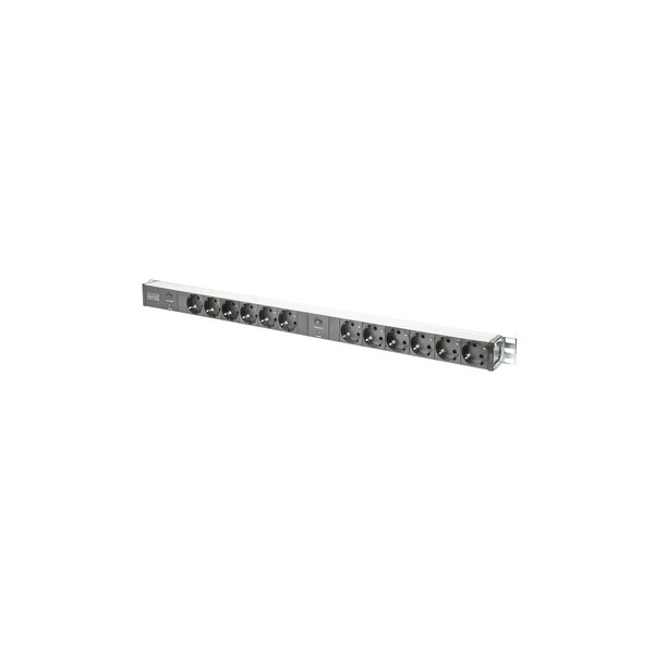DIGITUS Steckdosenleiste mit Aluminiumprofil und Überlastschutz, 12-fach Schutzkontaktsteckdose, 2 x 2 m Zuleitung Schutzkontaktstecker