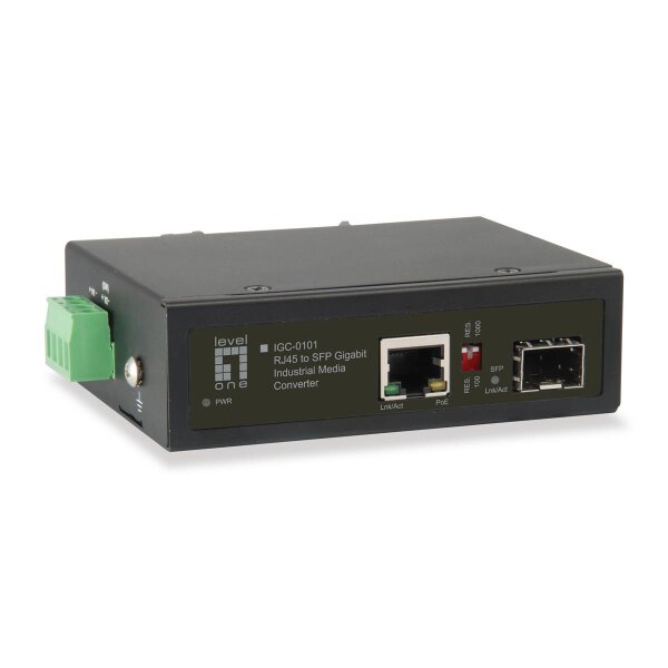 LevelOne IGC-0101 - 1000 Mbit/s - IEEE 802.3 - IEEE 802.3ab - IEEE 802.3af - IEEE 802.3at - IEEE 802.3u - IEEE 802.3x - IEEE 802.3z - Gigabit Ethernet - 10,100,1000 Mbit/s - 10BASE-T - 100BASE-TX - 1000BASE-T - SFP
