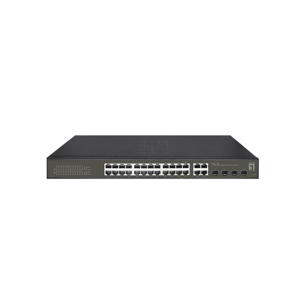 LevelOne Hilbert 28-Port Gigabit PoE Smart Lite Switch - 24 PoE Ausgänge - 4 x Gigabit SFP/RJ45 Combo - 802.3at/af PoE - 380W PoE-Leistungsbudget - Managed - L2 - Gigabit Ethernet (10/100/1000) - Vollduplex - Power over Ethernet (PoE) - Rack-Einbau
