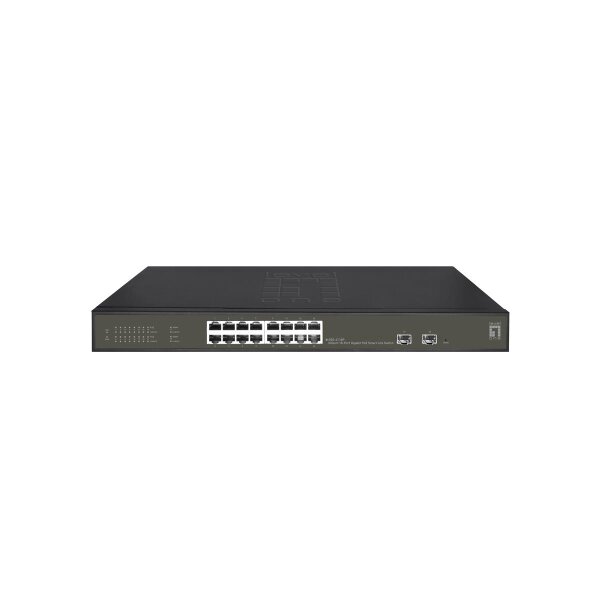 LevelOne Hilbert 18-Port Gigabit PoE Smart Lite Switch - 16 PoE Ausgänge - 2 x Gigabit SFP - 802.3at/af PoE - 230W PoE-Leistungsbudget - Managed - L2 - Gigabit Ethernet (10/100/1000) - Vollduplex - Power over Ethernet (PoE) - Rack-Einbau