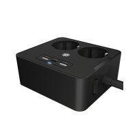 ICY BOX IB-MPS2220B-CH Doppelsteckdose mit USB Ladegeraet fuer Tisch oder Wandmontage