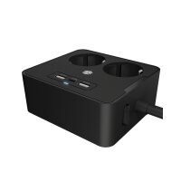 ICY BOX IB-MPS2220B-CH Doppelsteckdose mit USB Ladegeraet fuer Tisch oder Wandmontage