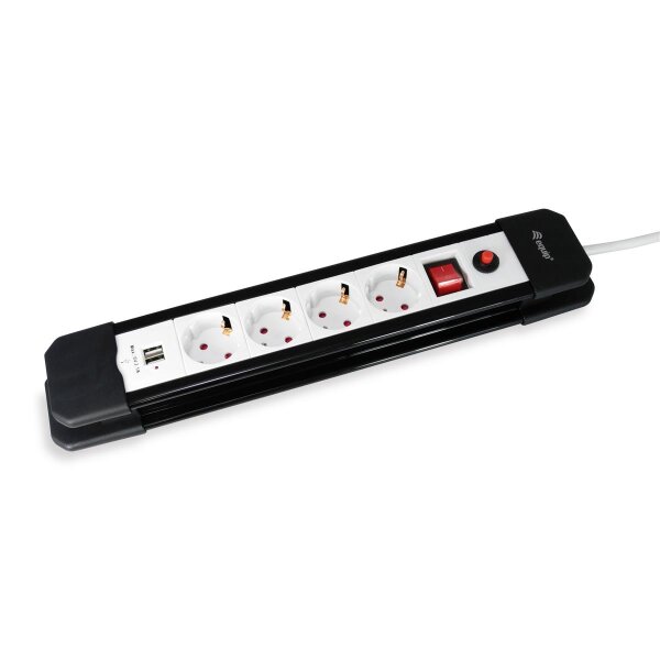 Equip 4fach Verteiler mit Schalter und 2fach USB-Lader - Mehrfachsteckdose Schuko - 1,5 m - Drinnen - Typ F - Type F (CEE 7/4) - 1,5 mm² - Kunststoff