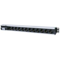 Intellinet 12-fach Steckdosenleiste - Schutzkontakt - vertikale Rackmontage - Leitungsschutzschalter - 1,6 m Stromkabel - Senkrecht - Aluminium - Schwarz - Grau - 12 AC-Ausgänge - Typ F - 1,6 m