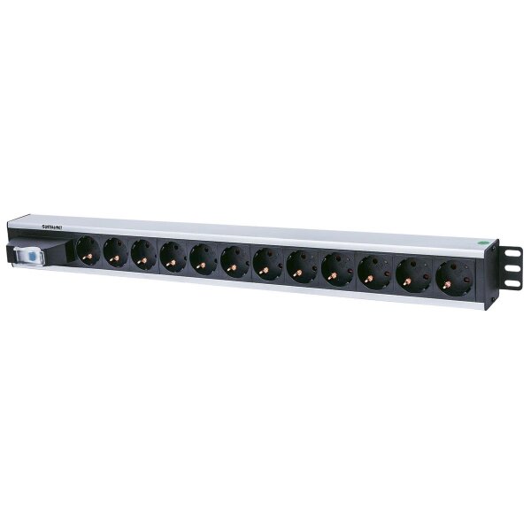 Intellinet 12-fach Steckdosenleiste - Schutzkontakt - vertikale Rackmontage - Leitungsschutzschalter - 1,6 m Stromkabel - Senkrecht - Aluminium - Schwarz - Grau - 12 AC-Ausgänge - Typ F - 1,6 m
