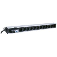 Intellinet 12-fach Steckdosenleiste - Schutzkontakt - vertikale Rackmontage - Leitungsschutzschalter - 1,6 m Stromkabel - Senkrecht - Aluminium - Schwarz - Grau - 12 AC-Ausgänge - Typ F - 1,6 m